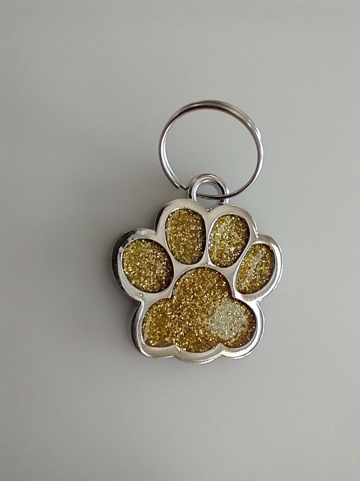 Paw Print Dog Cat Collar Tag Enamel Glitter Pink Blue Red Silver Gold Color