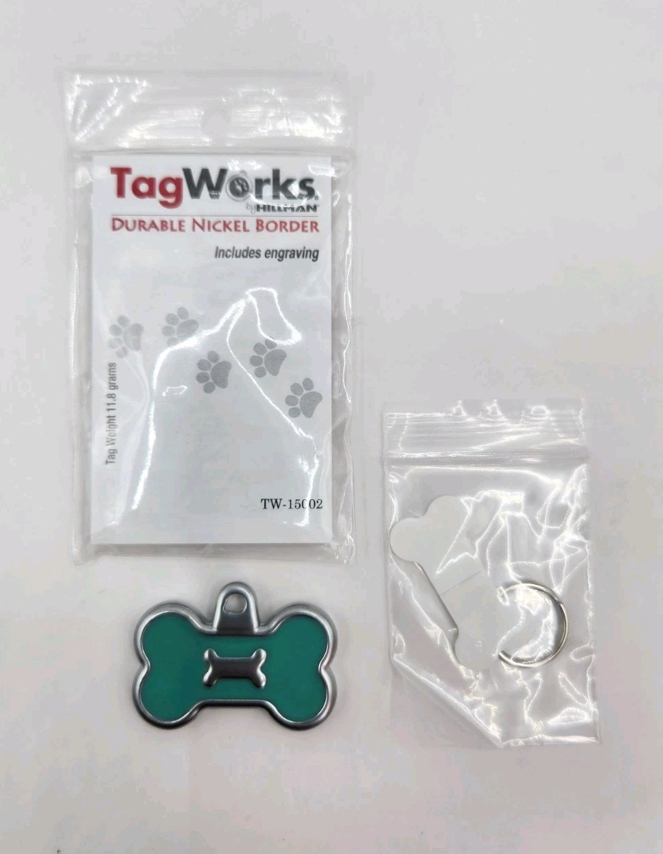 Dog Tag Works Custom Epoxy Teal Bone Engravable New Pet Collar Charm Keychain