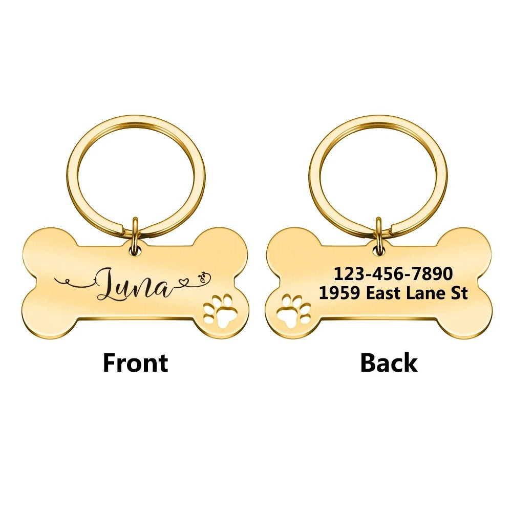 Personalized Dog Tags Engraved Cat Puppy Pet ID Name Collar Tag Bone/Paw Glitter