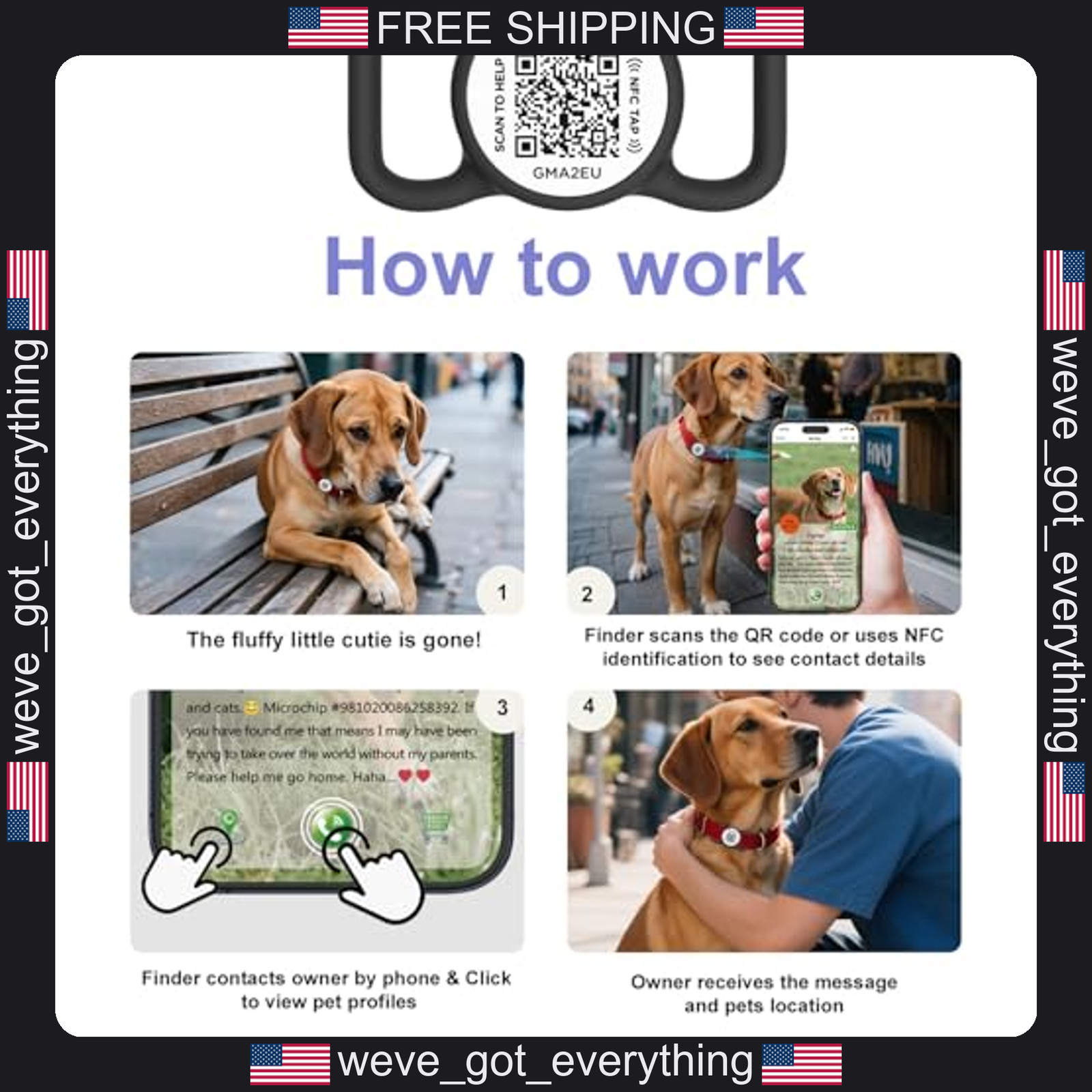 Pet ID Tag with QR Code Waterproof Silicone for Dogs and Cats