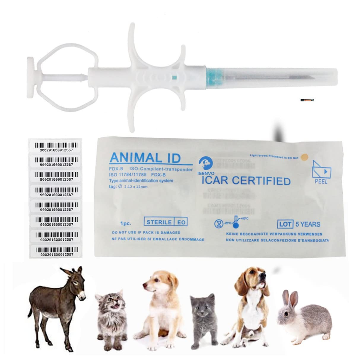10 PCS Universal Pet Microchip 134.2khz FDXB Animal Implant Tag 2.12x12mm