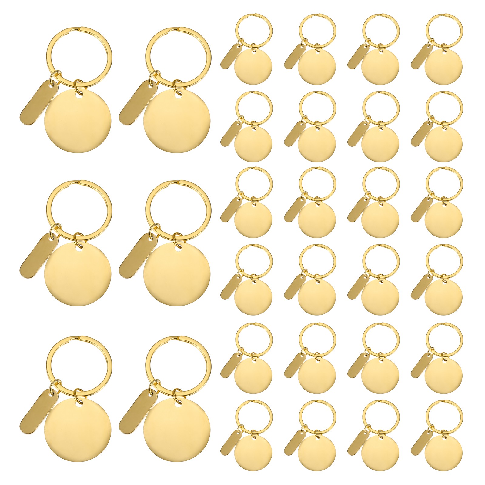 30Pcs Metal Engraving Keychain Blanks, Gold Tone(Round)