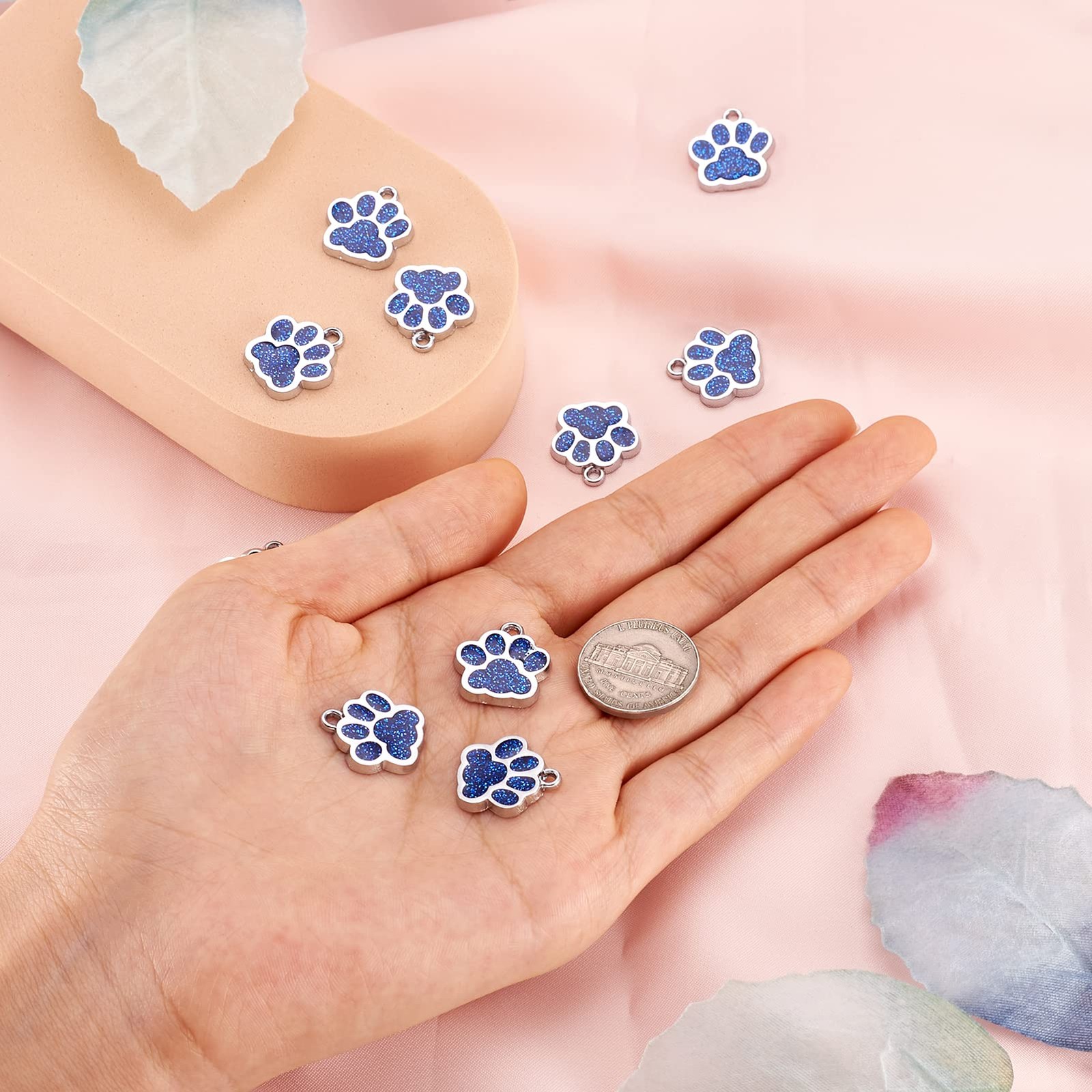 FASHEWELRY 10Pcs Alloy Dog Paw Prints 16.6mm x 17.7mm x 2mm, Royal Blue