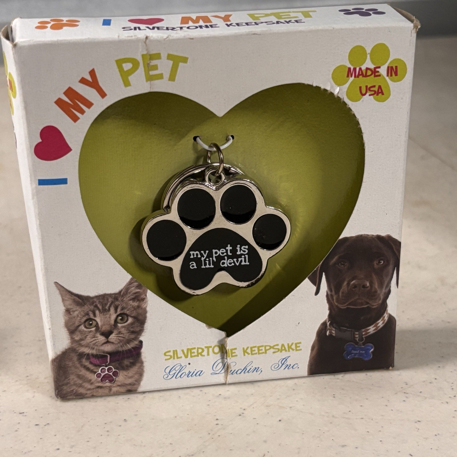 Gloria Duchin Pet Tag – “My Pet Is a Lil’ Devil” Paw Charm, New in Box, USA