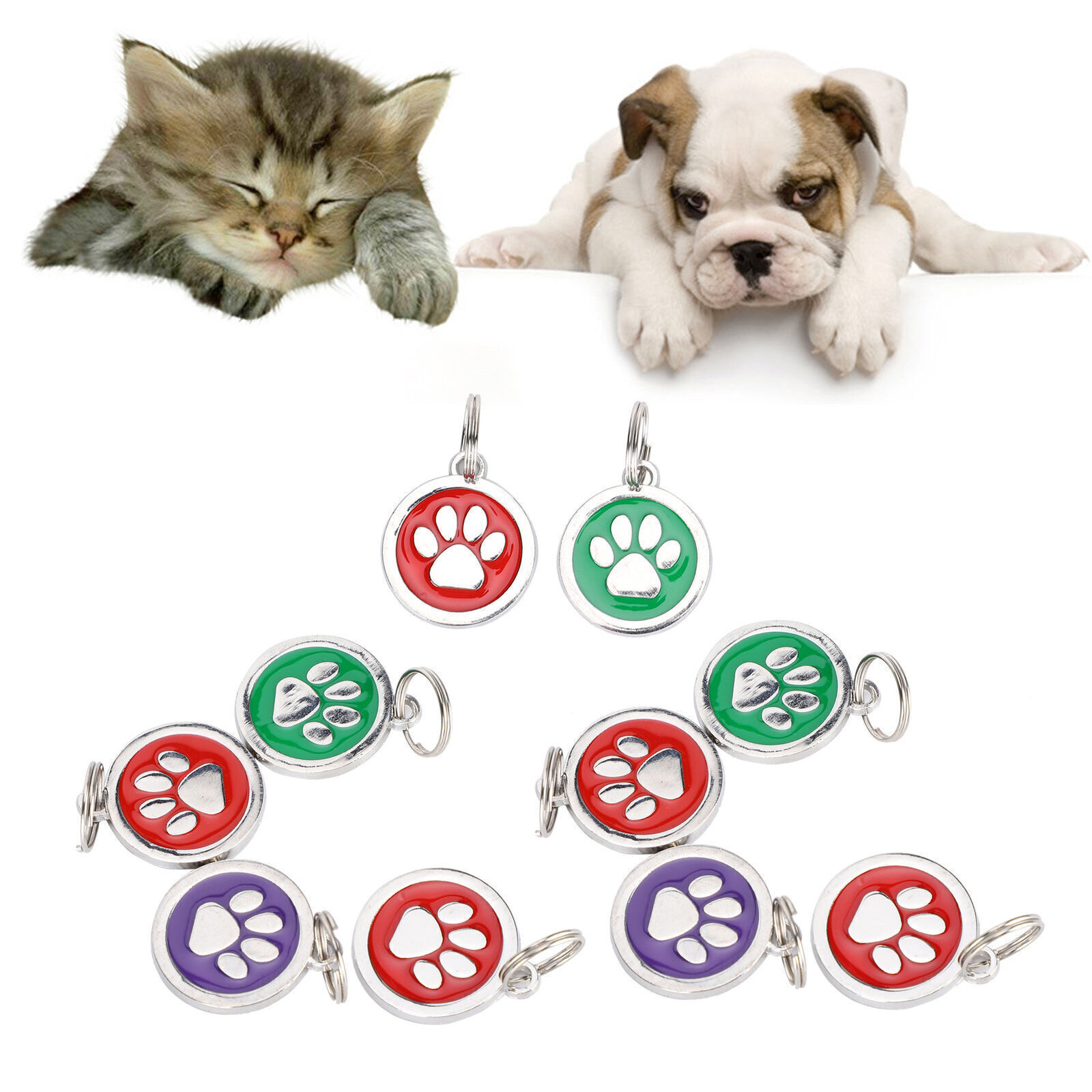 10pcs Pet Footprint Identity Neck Hanging Tag Metal Compact Cute Label for Cats