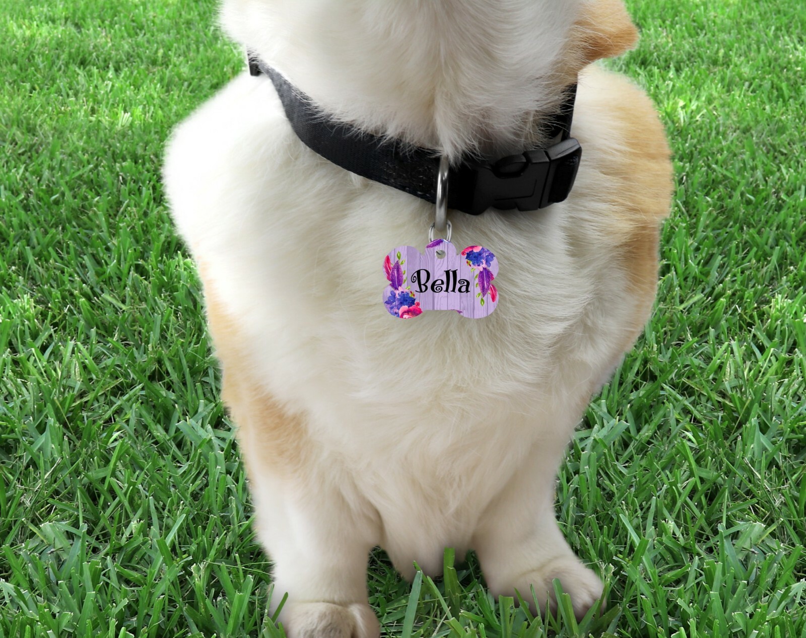 Pet ID Tag Floral Personalized Custom Double Sided Pet Tag w/name & number