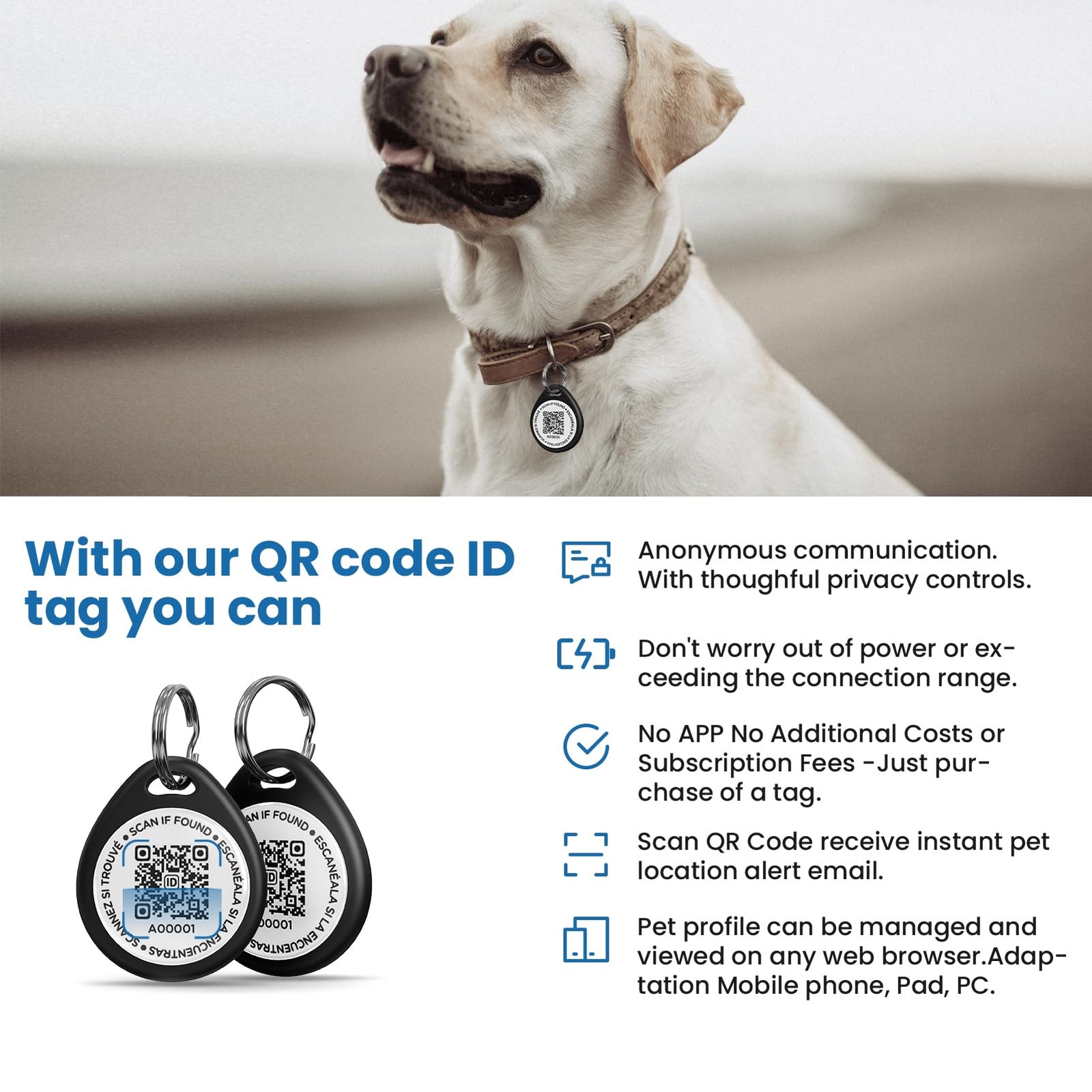 Dog Tags Personalized, QR Code Pet ID Tags for Dog Collar, Online Profile, Sc…