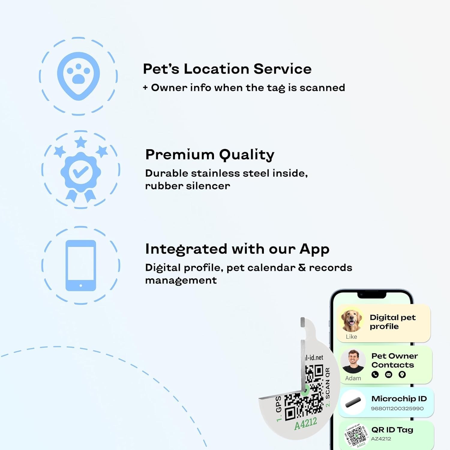 Temperature Microchip Kit for Dogs & Cats | QR Pet ID Tag | 1.4x8mm