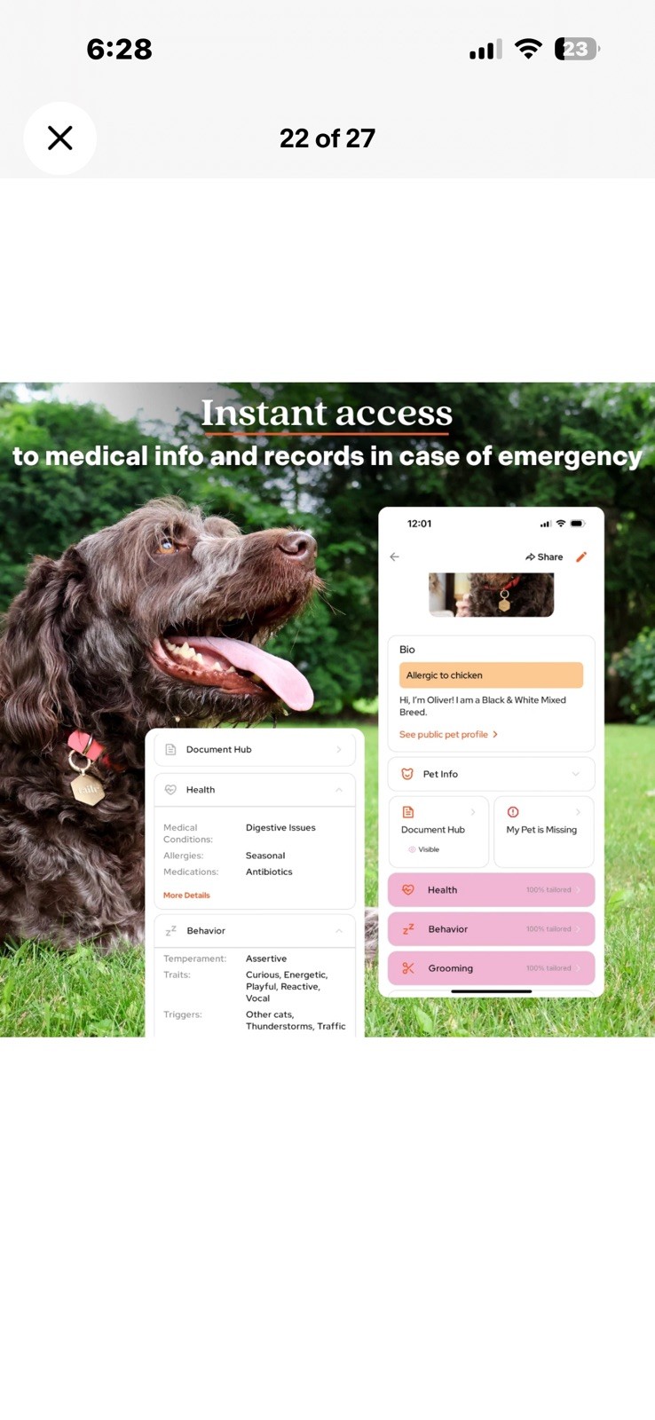 Tailr Smart QR Code Dog Tag, Pet ID Tag with App, Lost Pet Recovery, LARGE