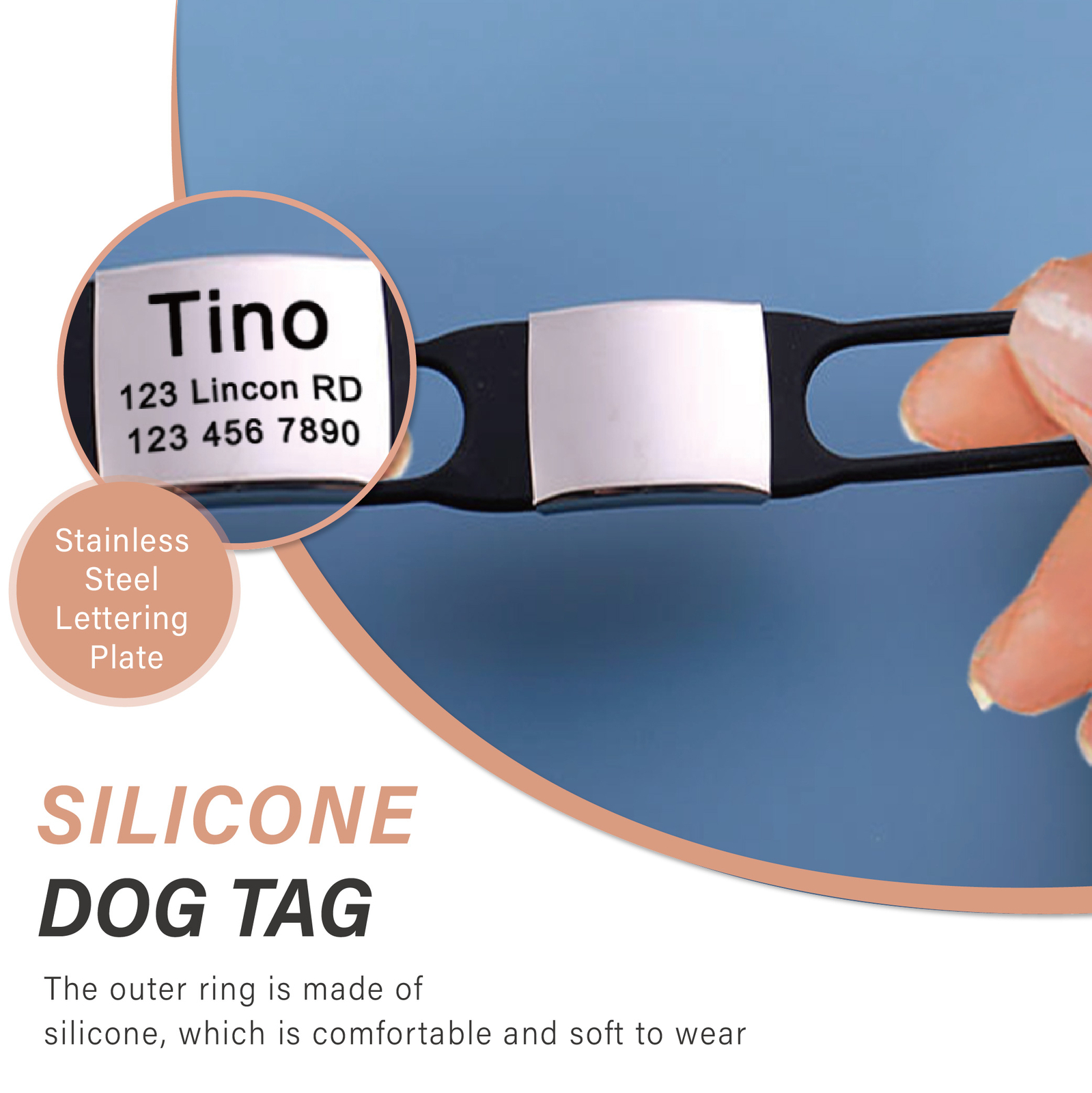 Custom Slide-On Pet Tag ID Silent Engraved Personalized dog or Cat Name Pink