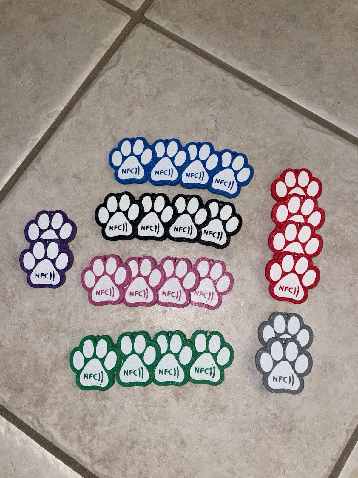 Dog Tag NFC Multicolor Paw Print Lot