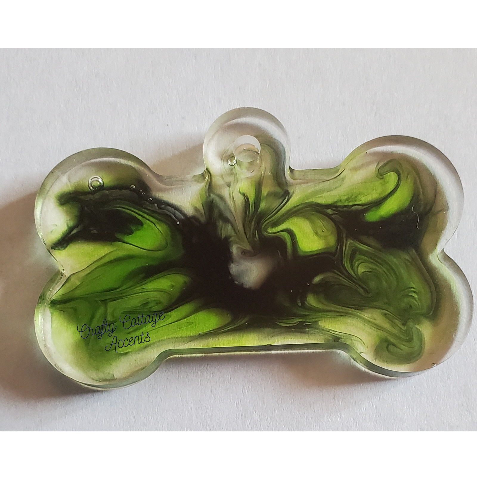 Resin Bone Charm – Green & Yellow Handmade Pet Accessory for Collars or Decor