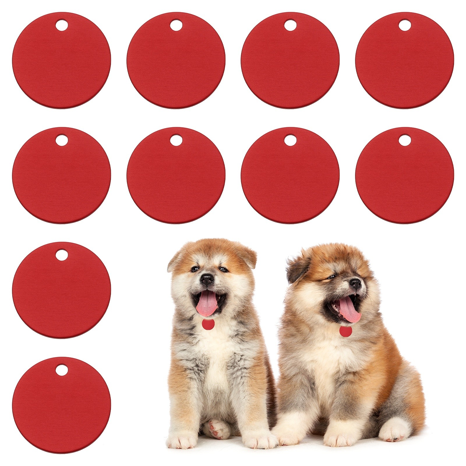 10pcs Dog Pet Tags 25mm Round Aluminum Engraving Blanks Tags, Red