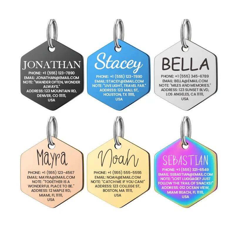 Personalized Hex Stainless Steel Dog Tag Pet Tag Placa de Identificación Perro
