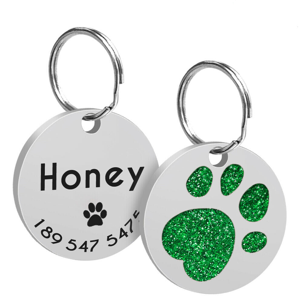 Glitter Paw Dog Tag Bling Rhinestones Personalized Custom Name ID Engraved Cat