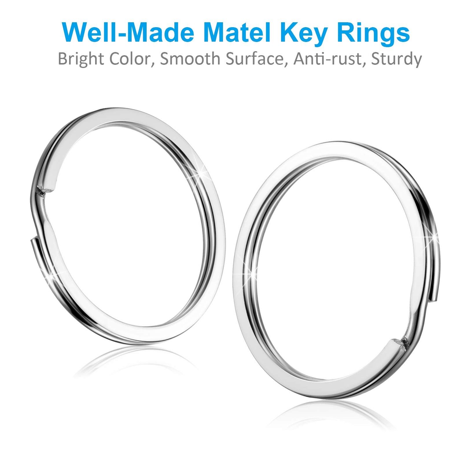 YHYZ Split Key Ring Circle Assorted, Metal Flat Round Keyring Durable in 5 Sizes