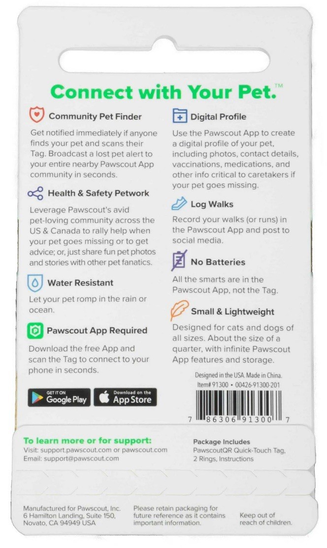 PawscoutQR The Smart Pet Tag Finder for Dogs/Cats- Connect To Your Phone
