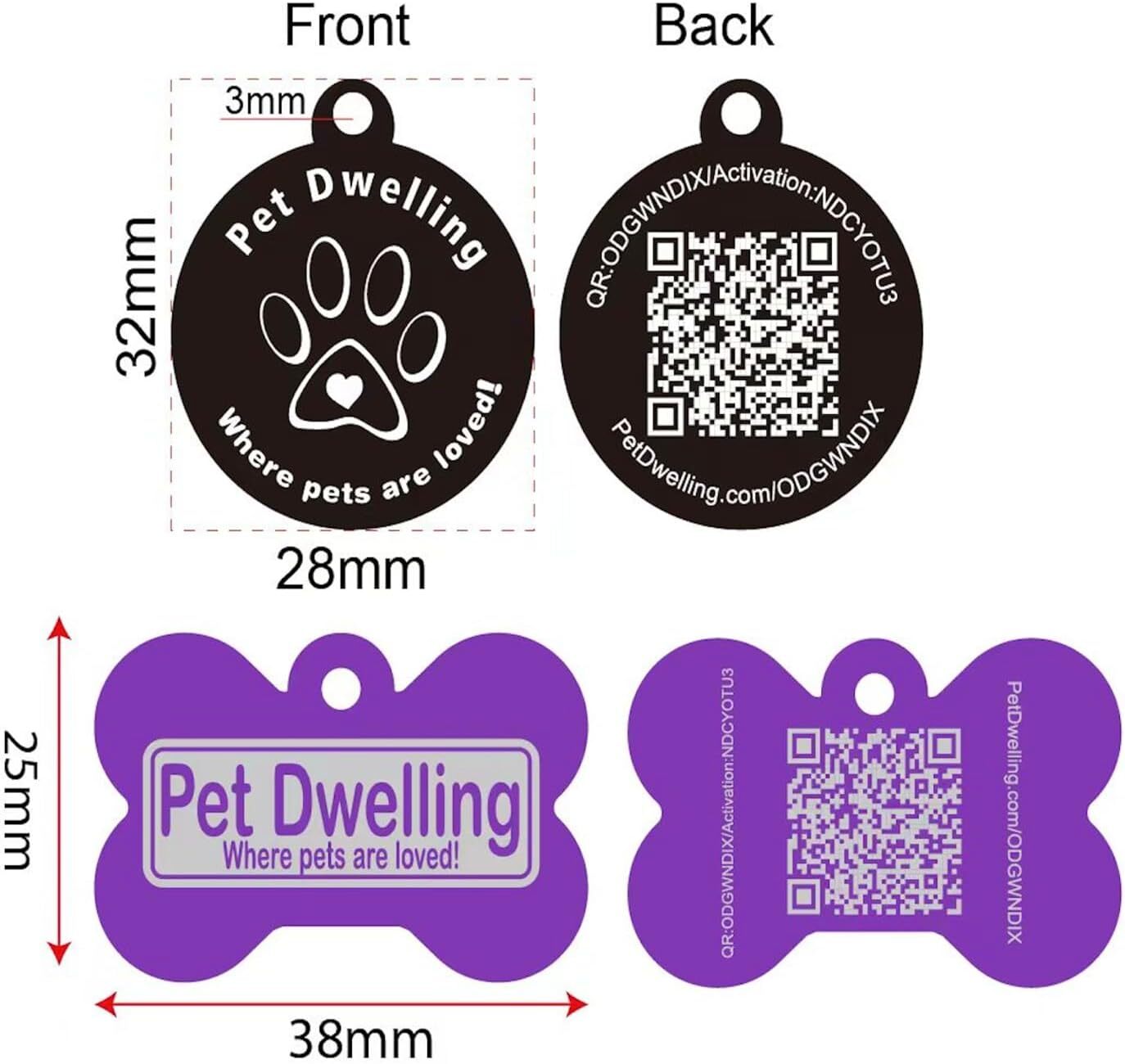 Pet Dwelling Metallic Alloy QR Code Pet ID Tags: Instant Access & Scan GPS Alert