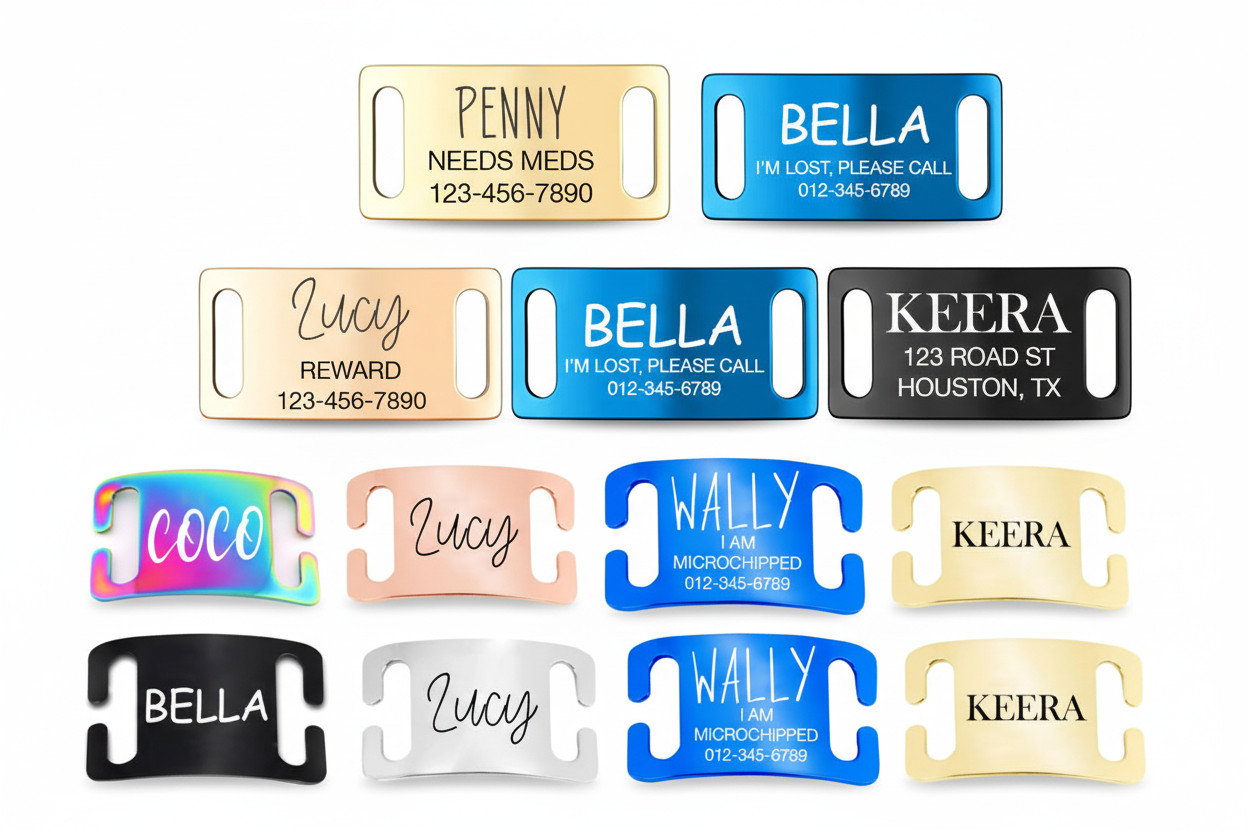 Custom Engraved Easy-On Slide On Dog Tag for Collars – Pet Tags Silent No-Jingle