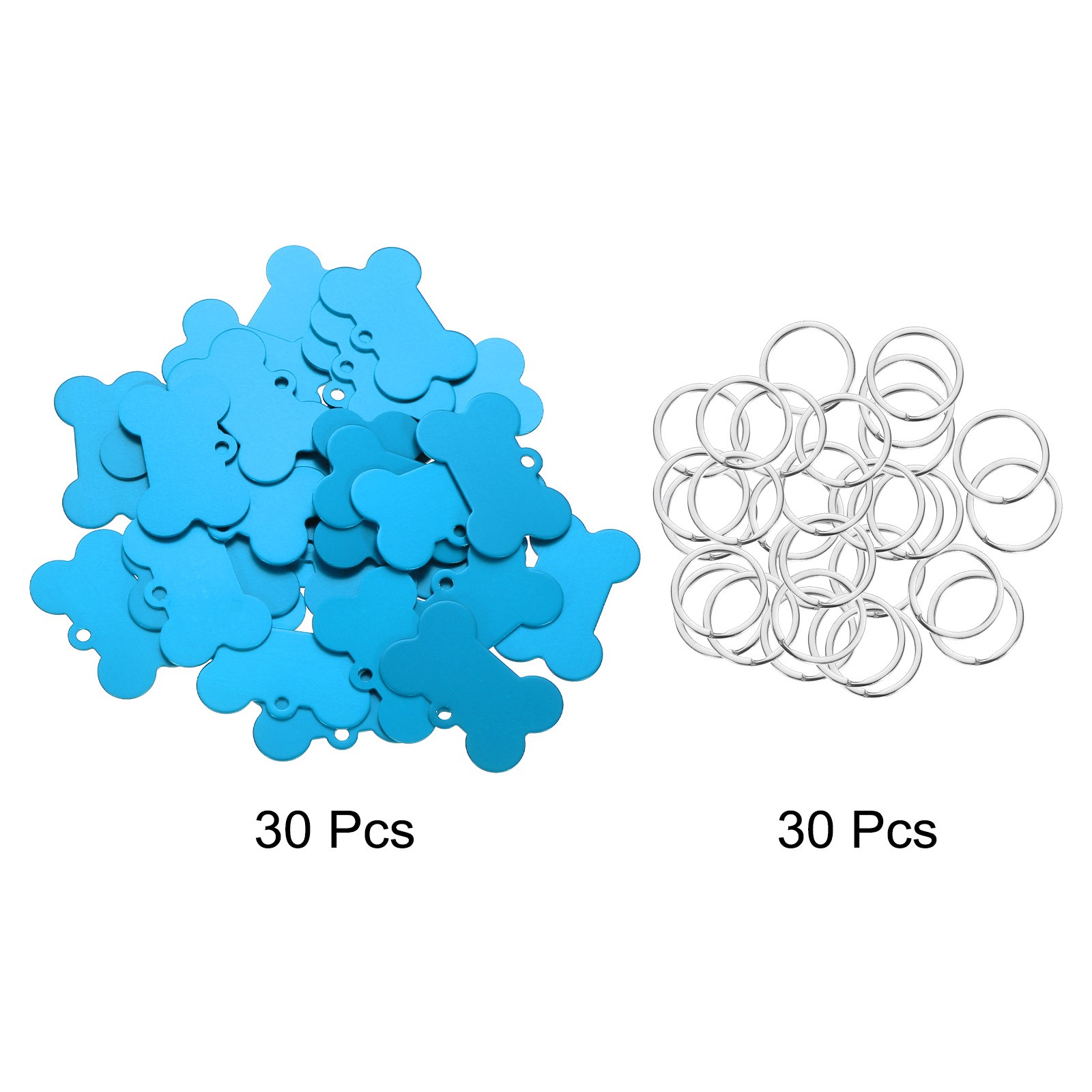 Bone Shaped Dog Tag Pet ID Tags, 1.5″x1″ Metal Lake Blue Blank with Ring, 30pcs