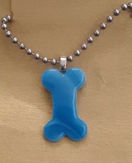 Art Glass Blue Dog Bone Charm Necklace Pendant Handmade Jewelry USA New