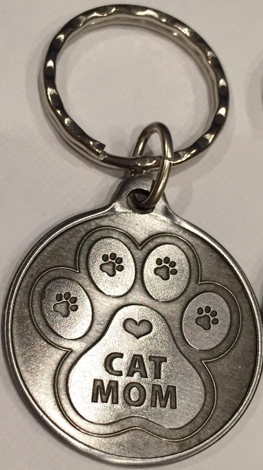 Cat Mom Paw Print Heart – A True Friend Pet Key Chain Tag Keychain Pewter Color