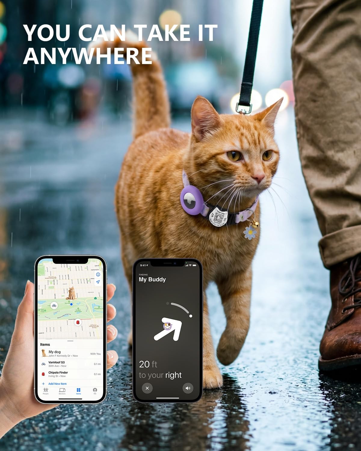 Breakaway Cat Collar with QR Code ID & AirTag Holder, Adjustable Cotton Kitte…