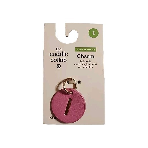 The Cuddle Collab Pet Charm; Gold “I”, Pink Round Charm