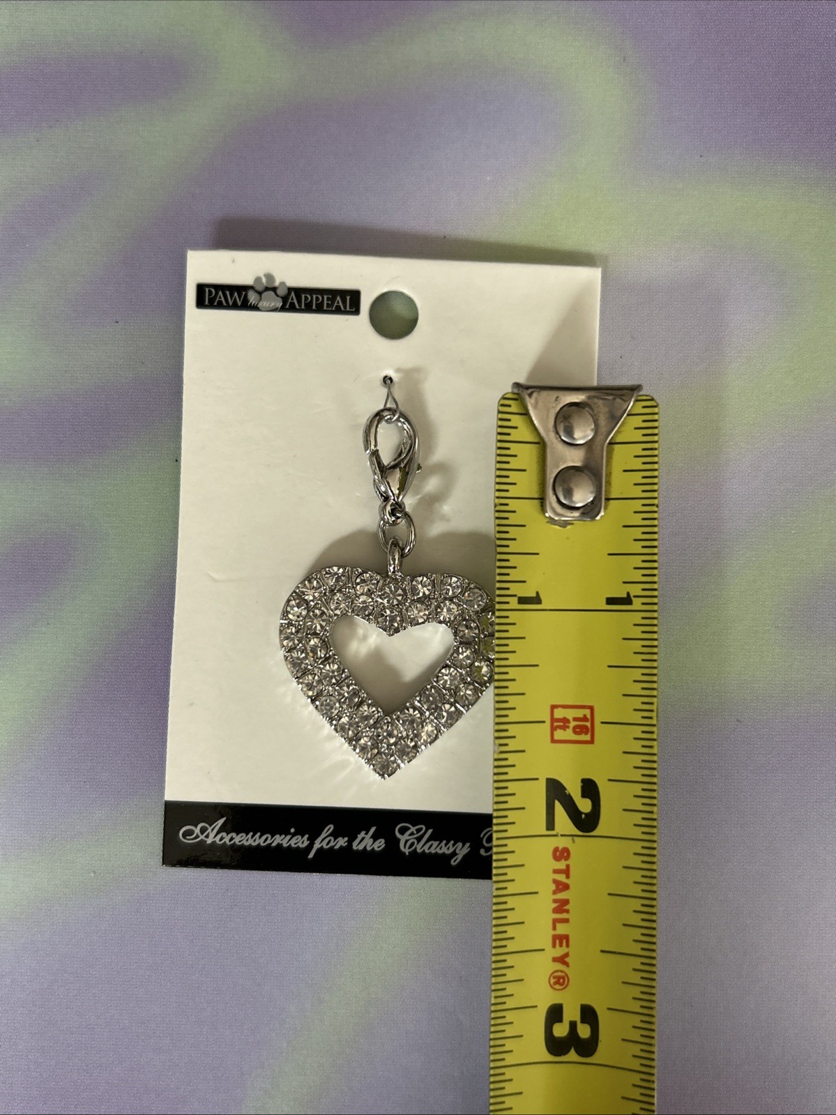 Pretty Paw Appeal White Rhinestone Open Heart Charm Tag Necklace Dog Cat Pet New