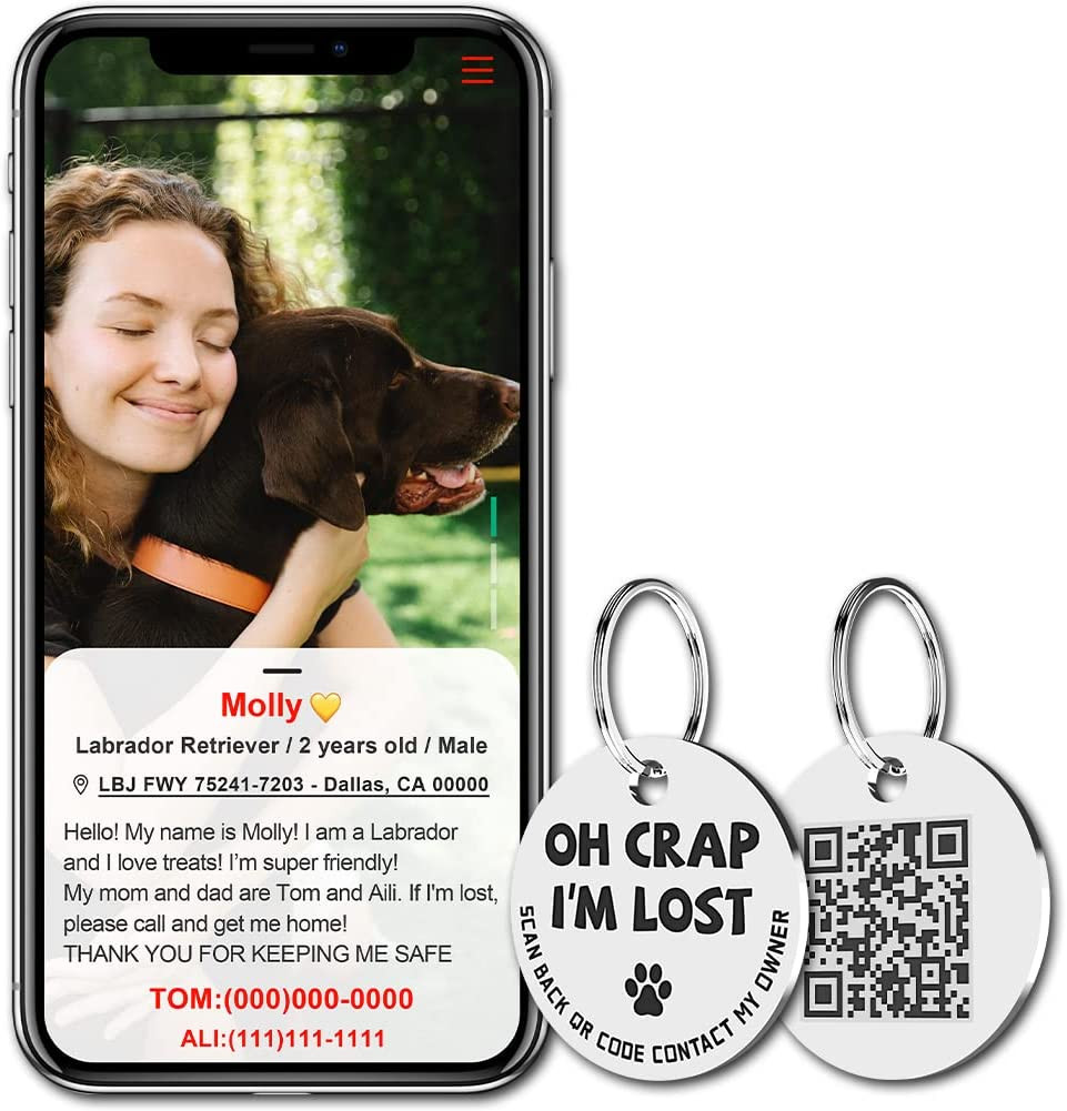 Stainless Steel QR Code Pet ID Tags Dog Tags – Pet Online Profile – Scan QR Rece