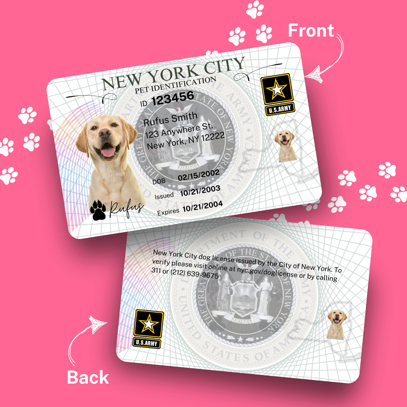 Custom NYC Pet ID Cards | ESA and Service Animal ID | ID Style Cards