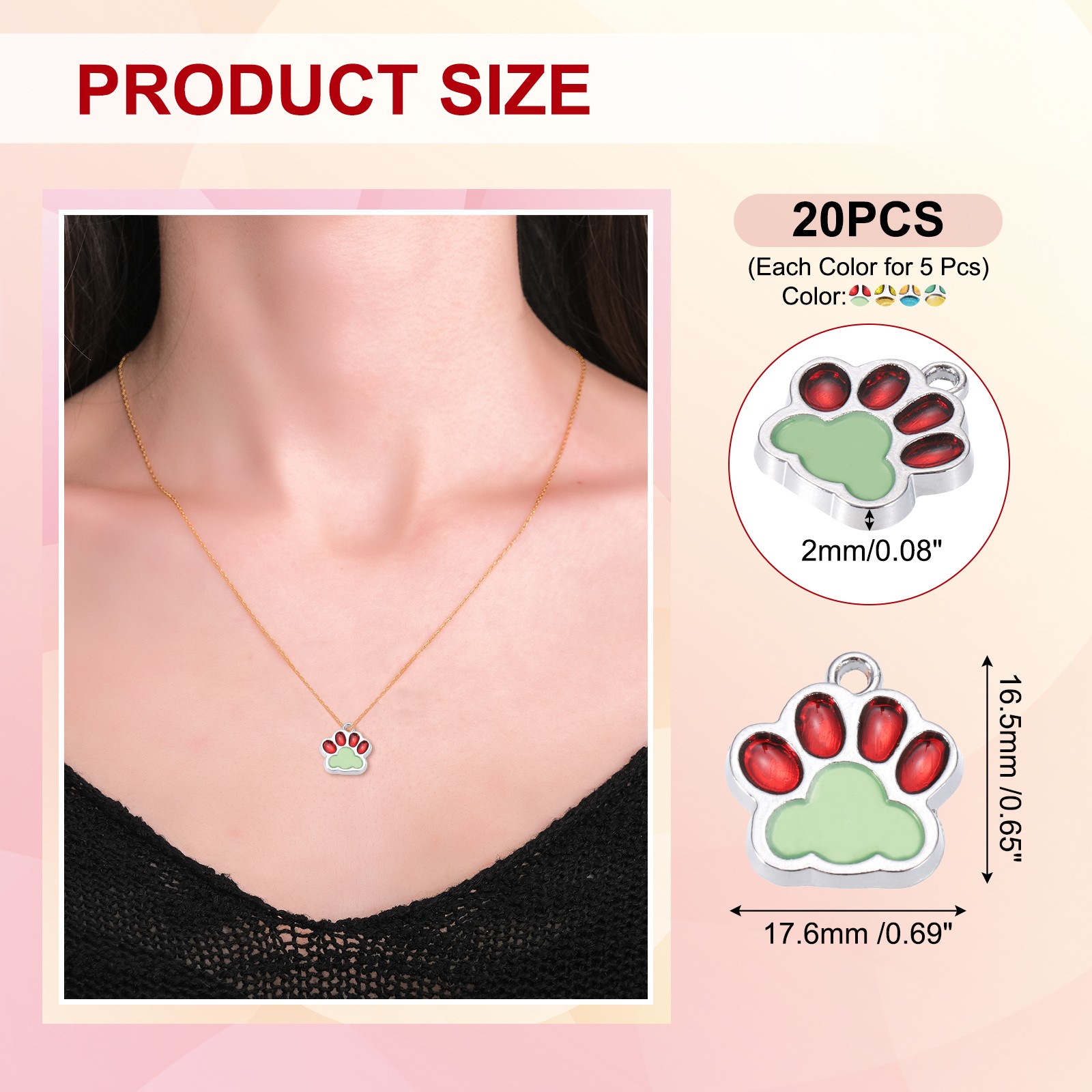 Enamel Paw Print Charms, 20Pcs Alloy Enamel Pendants, Multicolor