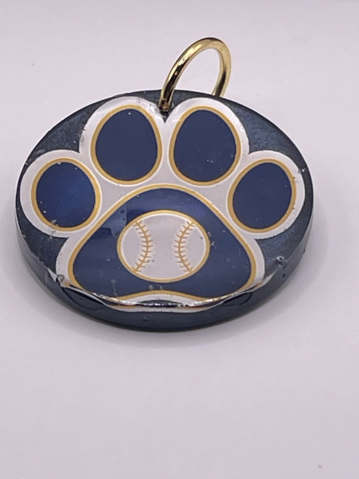 Paw Print Pet Collar Charm, Milwaukee Blue And Gold Baseball