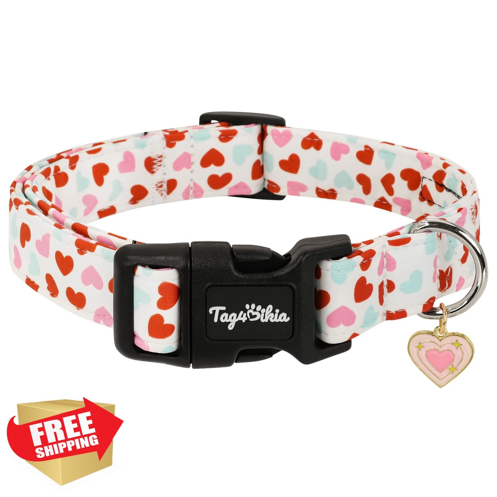 Tag4Oikia XS Dog Collar Multi-Heart Pattern Safety Buckle Charm