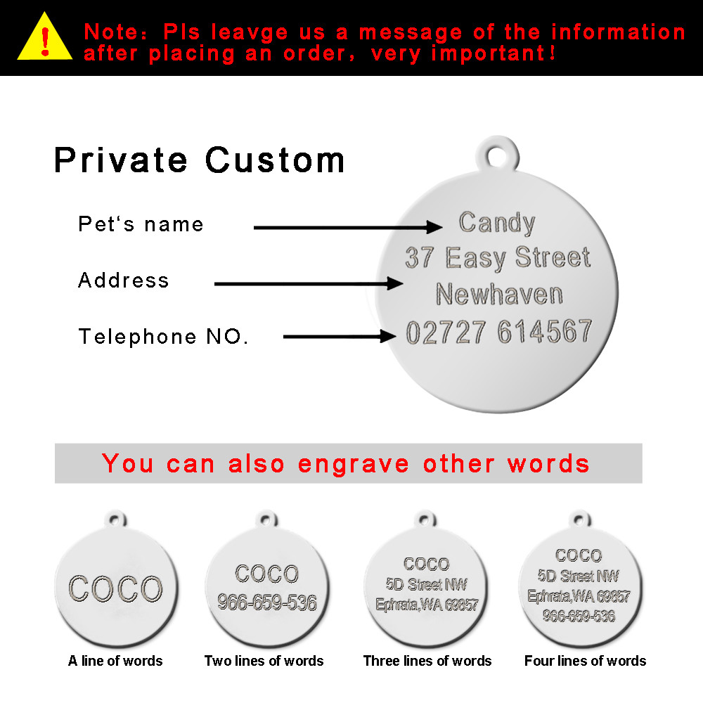 Custom Personalized Dog Tags Round Bone Paw Print Disc Free Engraved Cat ID Tag