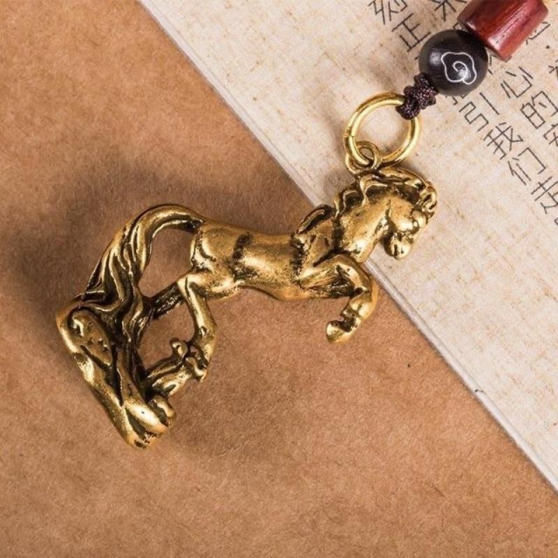 1pc Solid Brass Keychain Horse Miniature Pendant Chinese Zodiac Signs Craft DIY