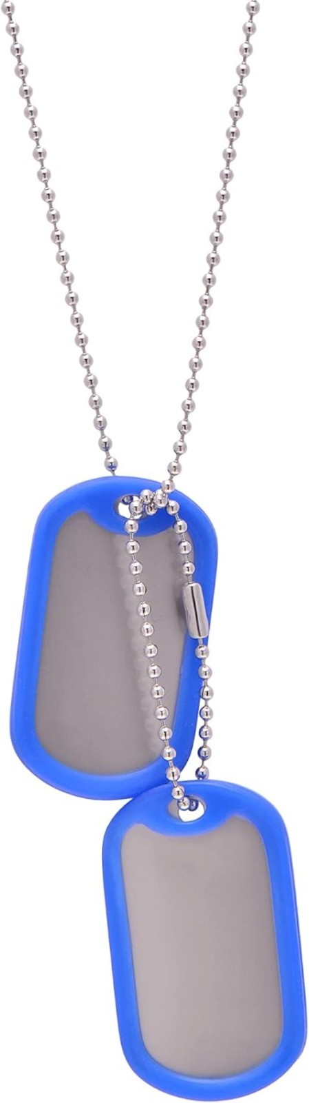 Military Dog Tags Necklace Set with Bead Chains and Blue Silicone Silencers