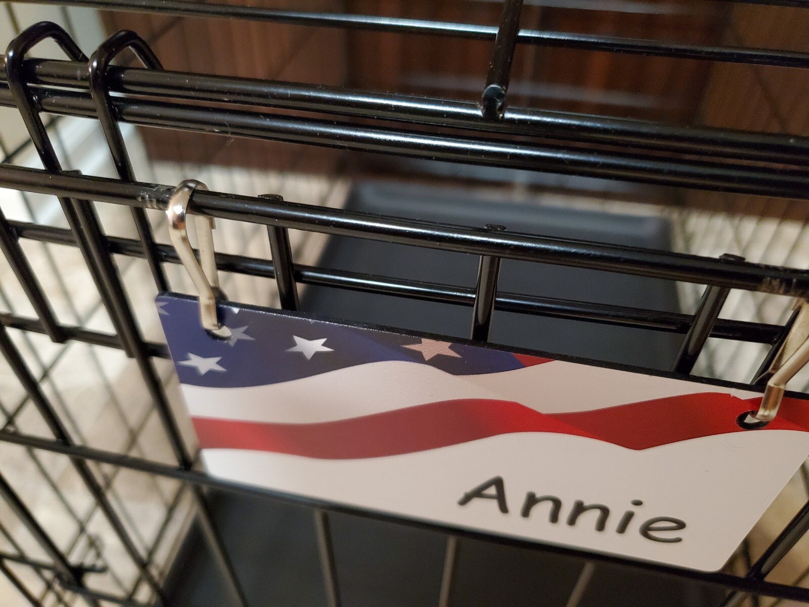 Waving USA Flag Design Personalized 5″ x 2.5″ Dog Crate Tag FREE SHIPPING
