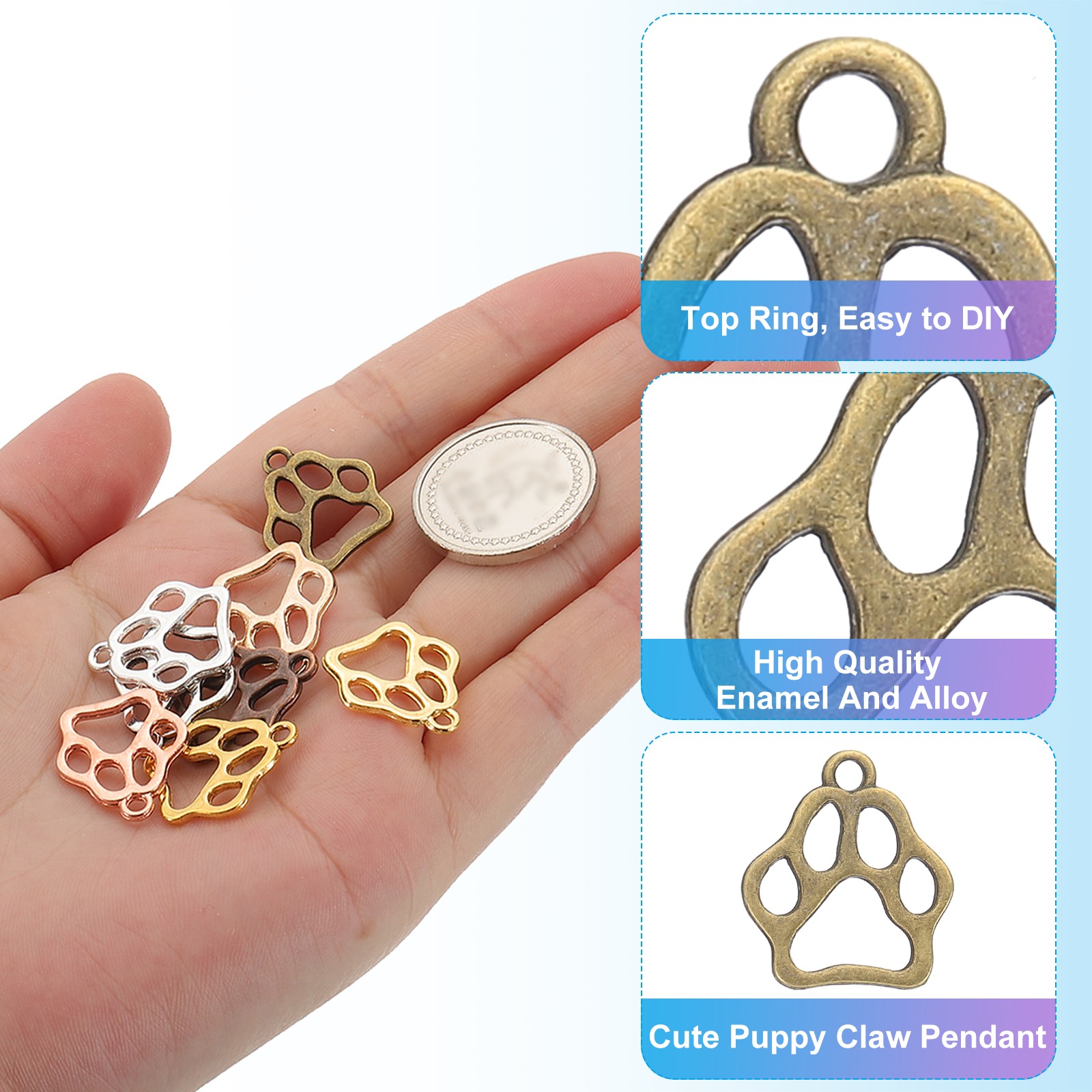 Hollow Paw Print Charm, 100Pcs Alloy Footprint Pendants, Bronze Tone