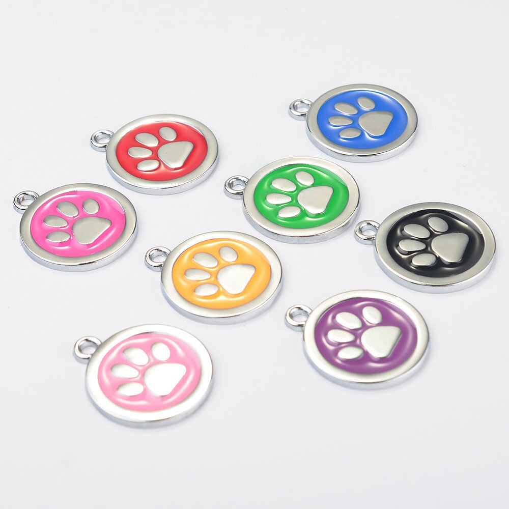 Paw Glitter Personalized Dog Tags Free Engraved Cat Pet Puppy Kitten Name Number