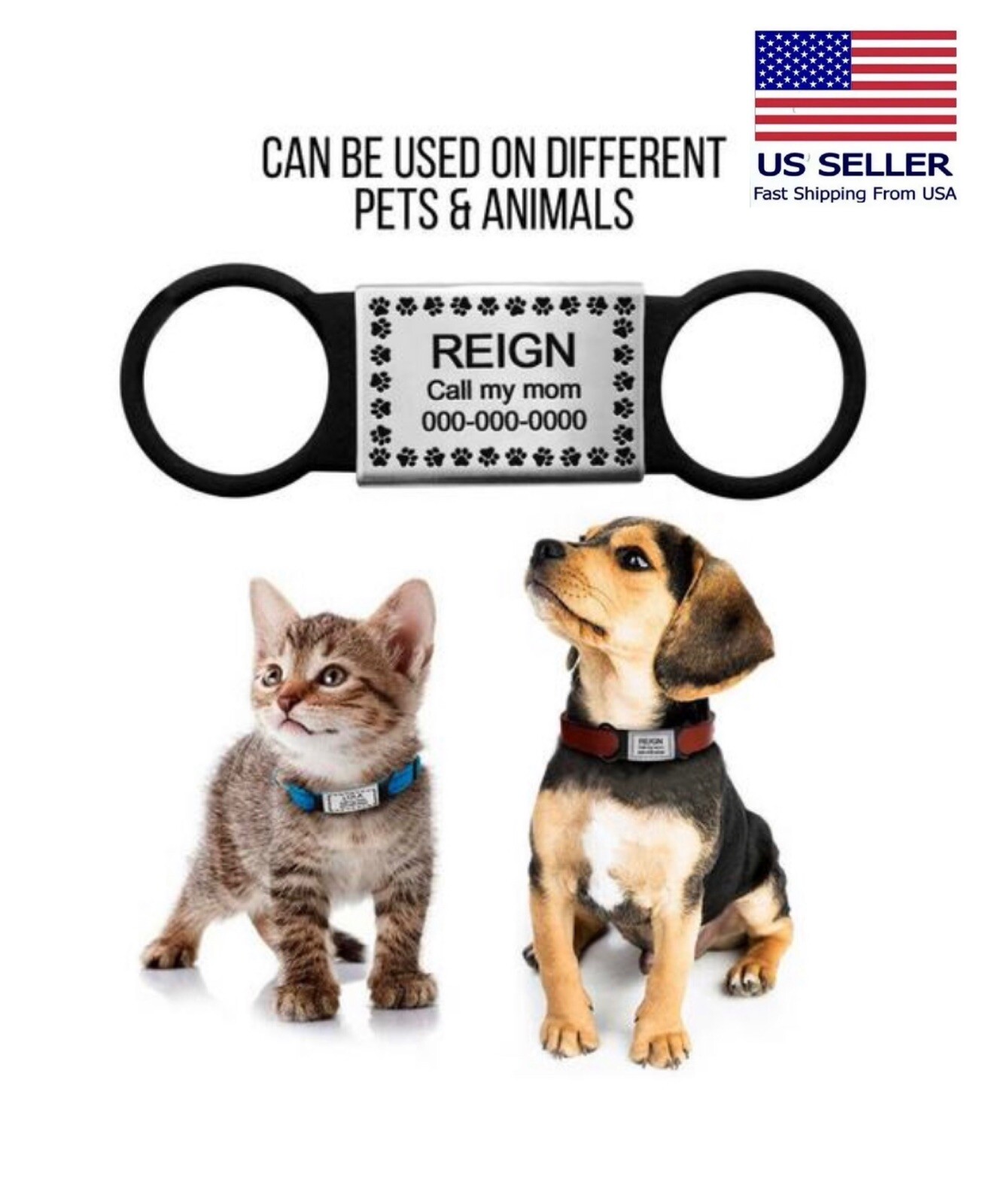 Cute Engraved Slide On Pet ID Tags Engraved Name Custom Puppy Collar