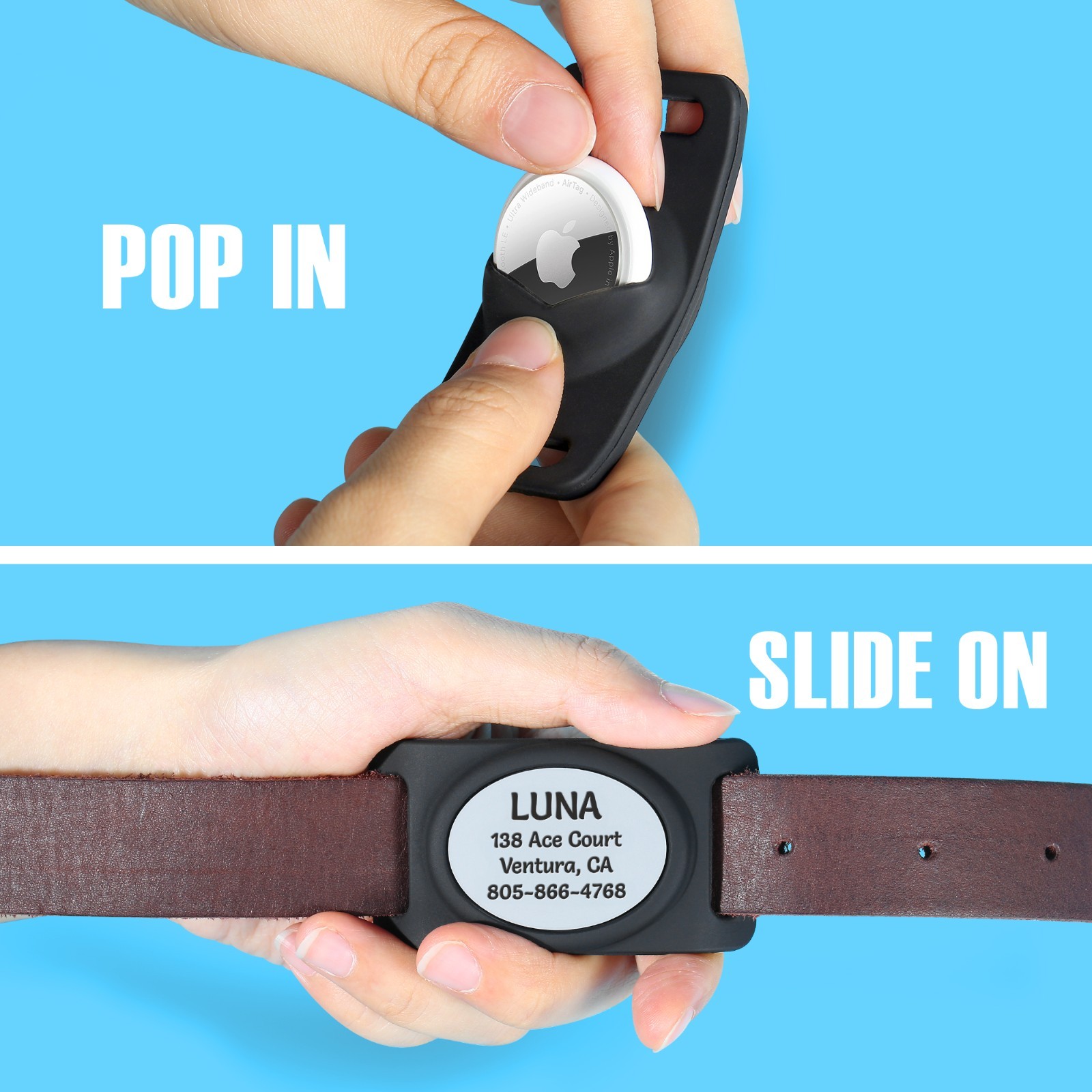 Leash King Personalized Pet Collar AirTag Holder, Slide-On Case for Dog and Cat