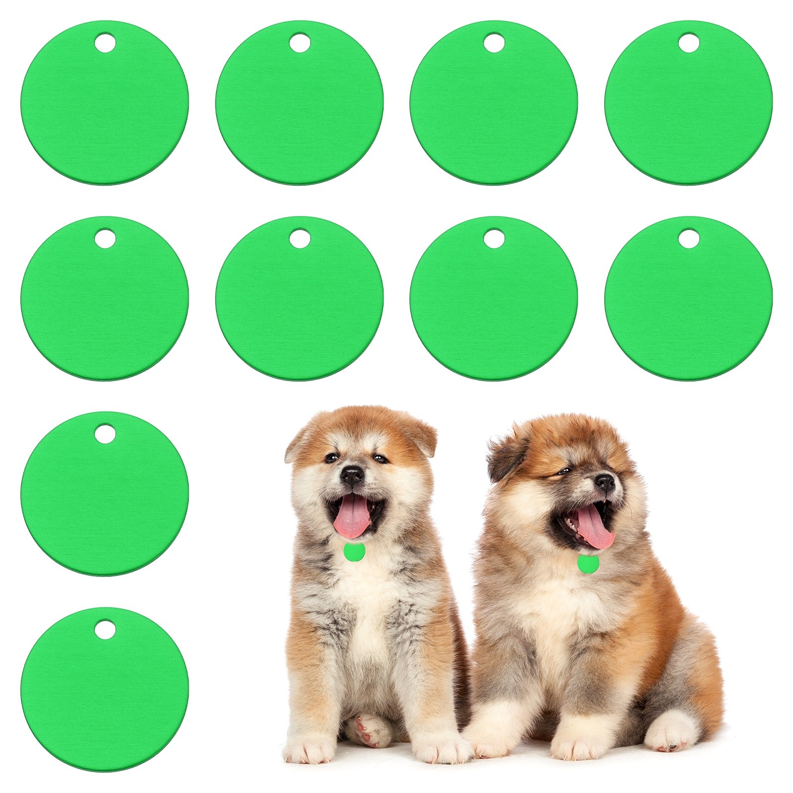 10pcs Dog Pet Tags 25mm Round Aluminum Engraving Blanks Tags, Green