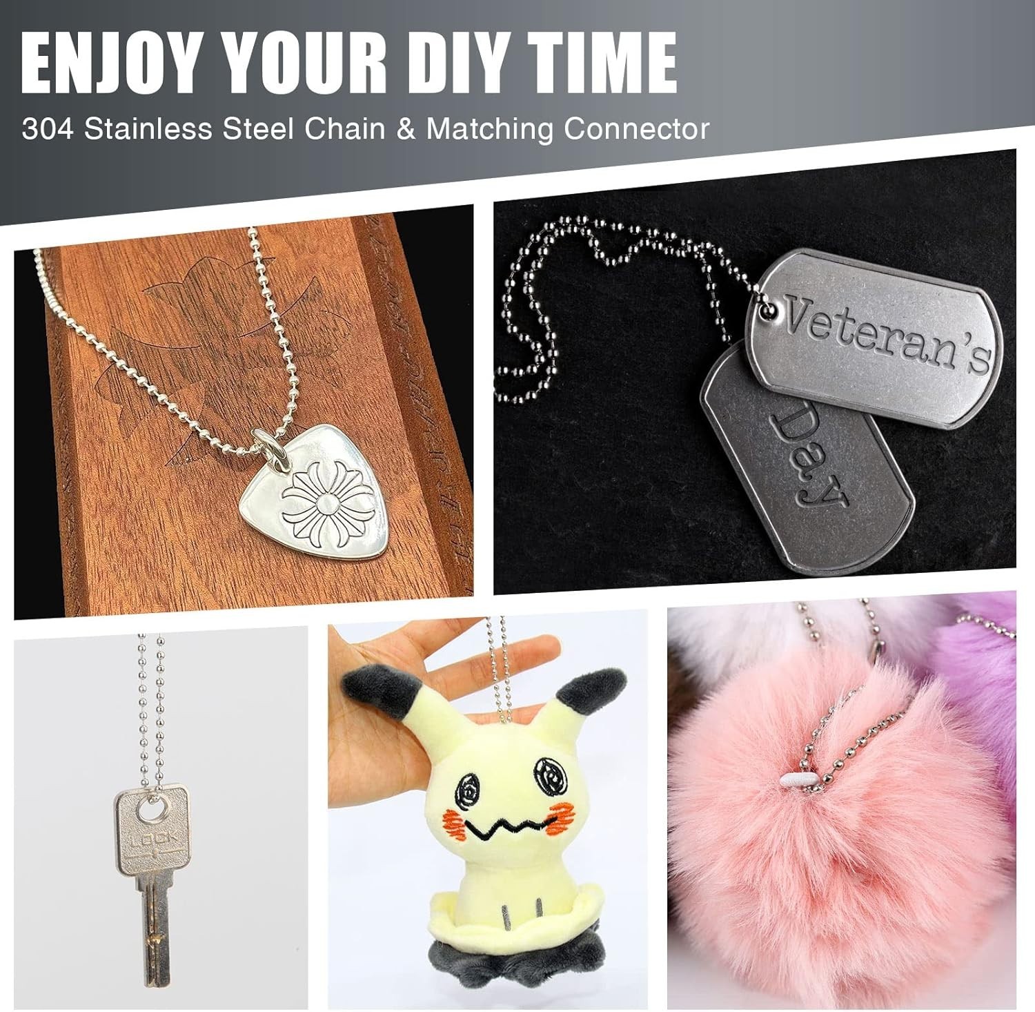 Nickel Plated Dog Tag Chains for Men 10 pcs 27.6″ Long Ball Chain Necklace