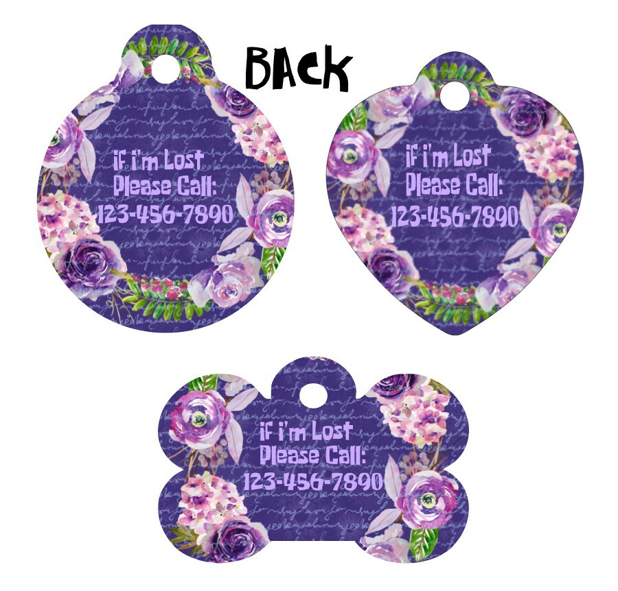 Pet ID Tag Floral Personalized Custom Double Sided Pet Tag w/name & number
