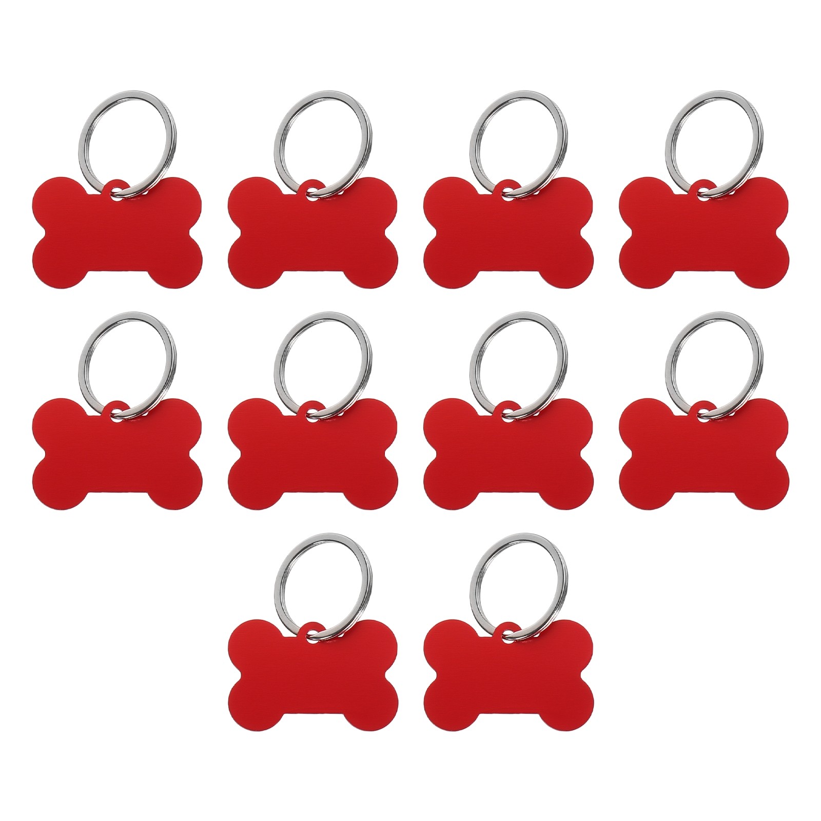 Bone Shaped Dog Tag Pet ID Tags, 1.5″x1″ Metal Red Blank with Ring, 10pcs