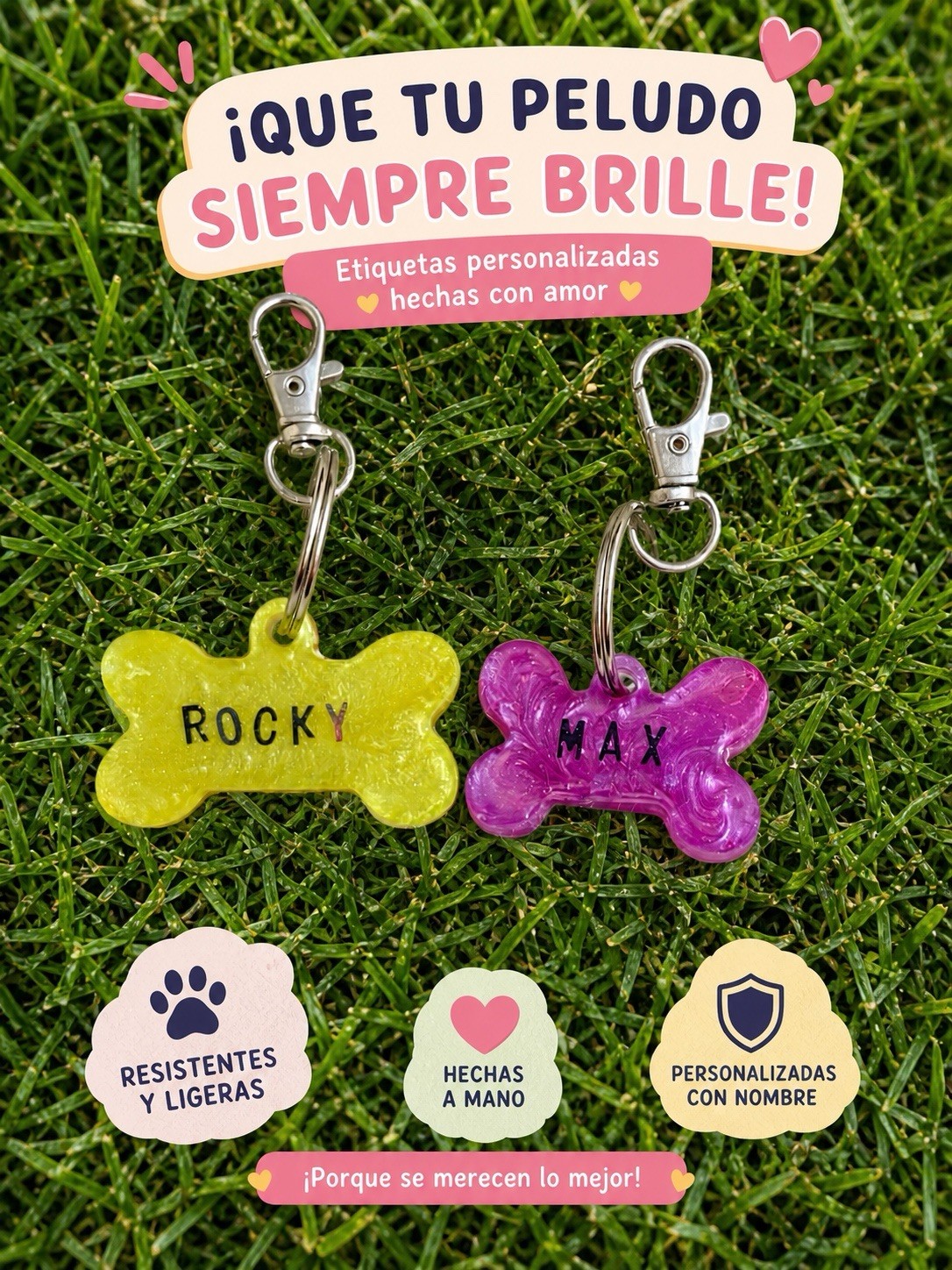 Handmade Personalized Multicolor Bone Shape Dog ID Tag, Lightweight, Resistant