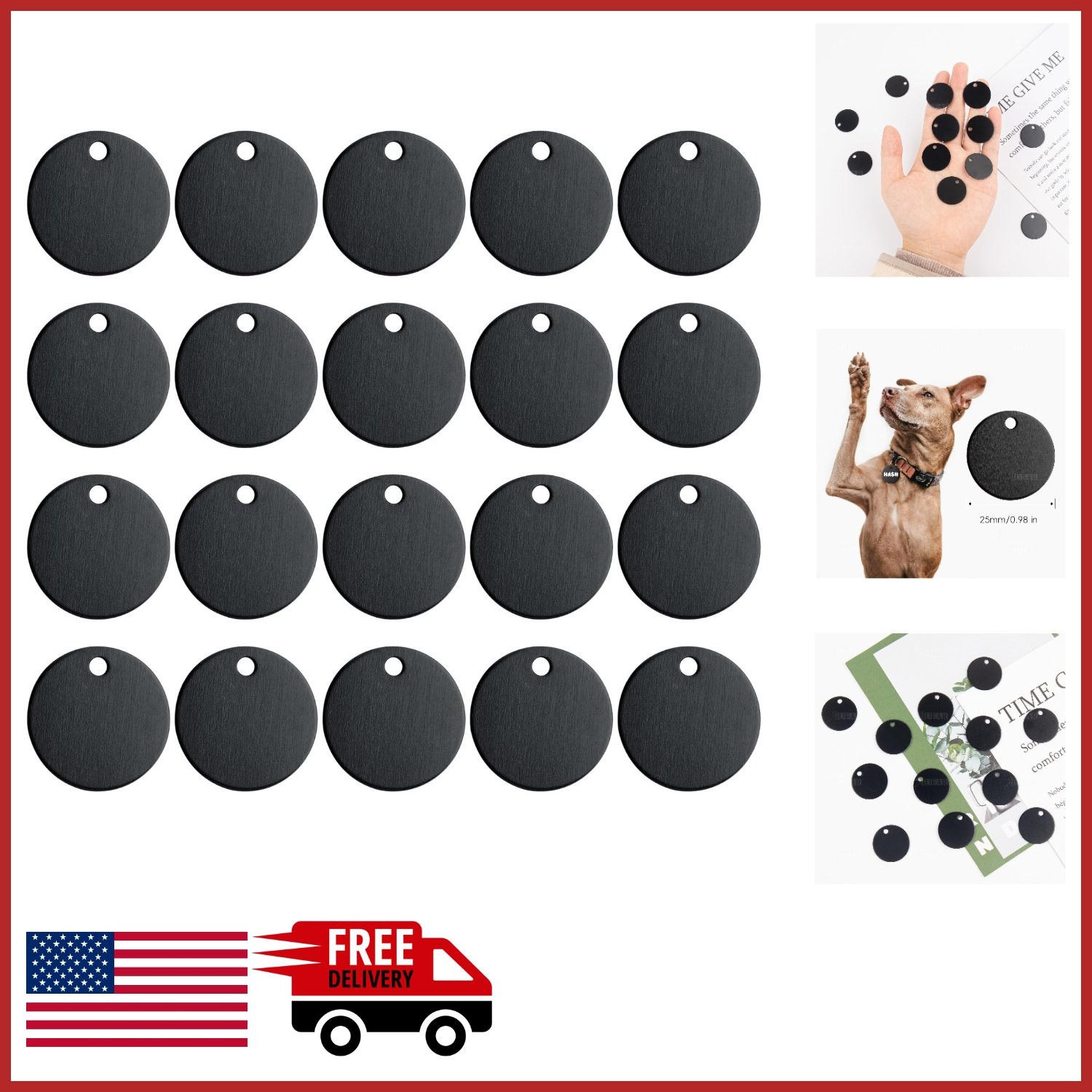 Lightweight 25mm Round Aluminum Pet ID Tags 20 Pack for Dogs Cats Jewelry Making