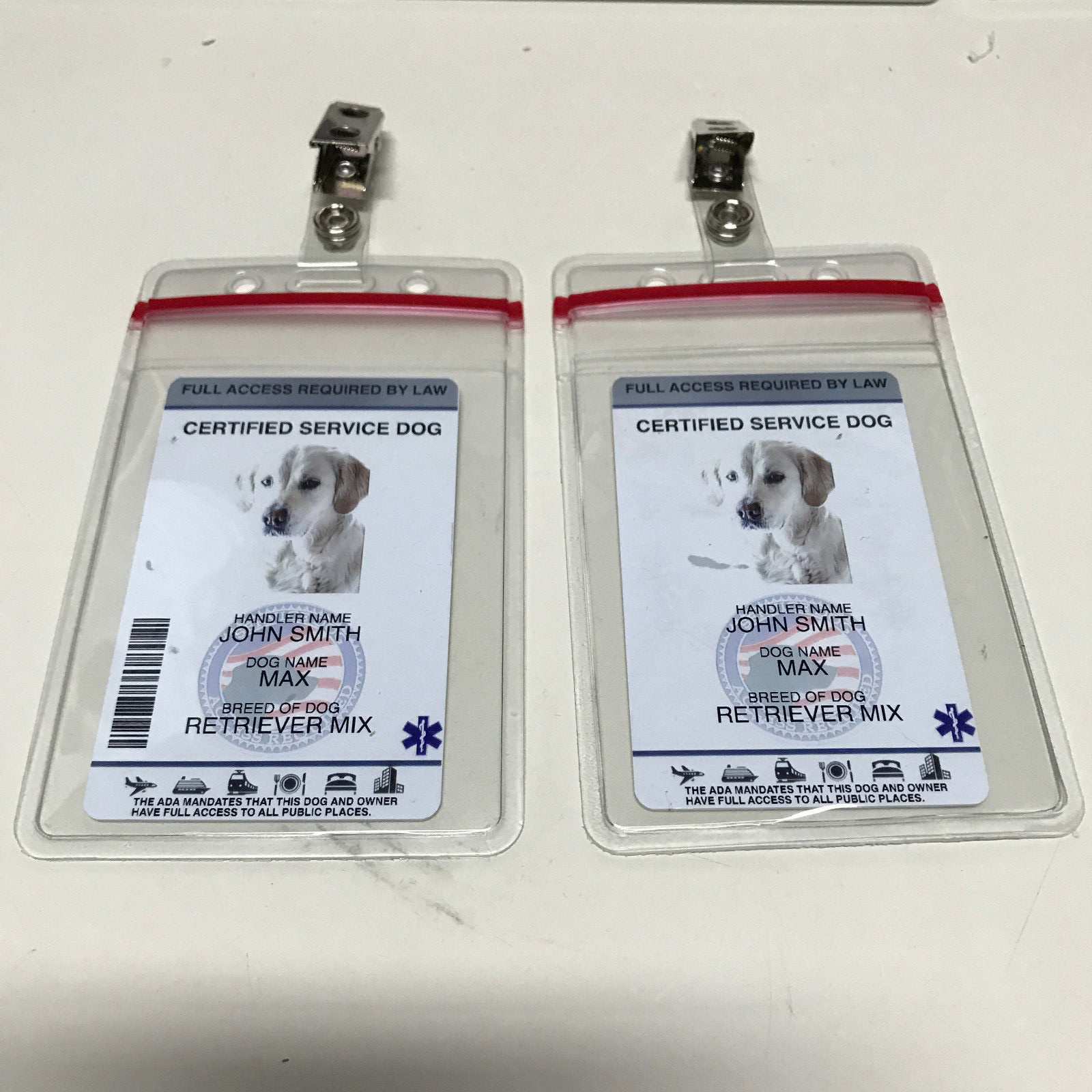 Customize Service Dog ID Card Badge ESA ADA EMOTIONAL SUPPORT THERAPY Zip Lock