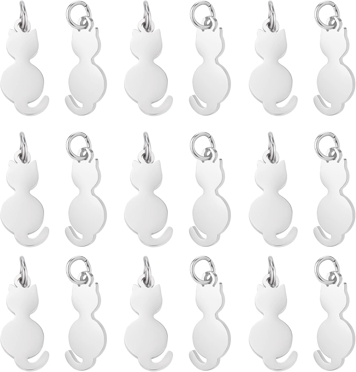 20Pcs Cat Charms with Ring 201 Stainless Steel Cat Silhouette Shape Pendants Hyp
